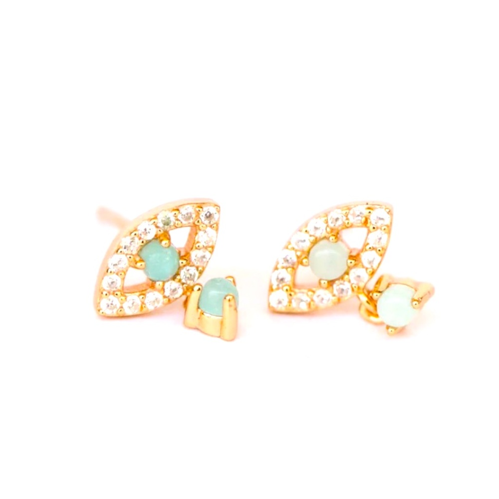 JAX KELLY Amazonite Evil Eye Earrings Goldtone & Cubic Zirconia NWOT